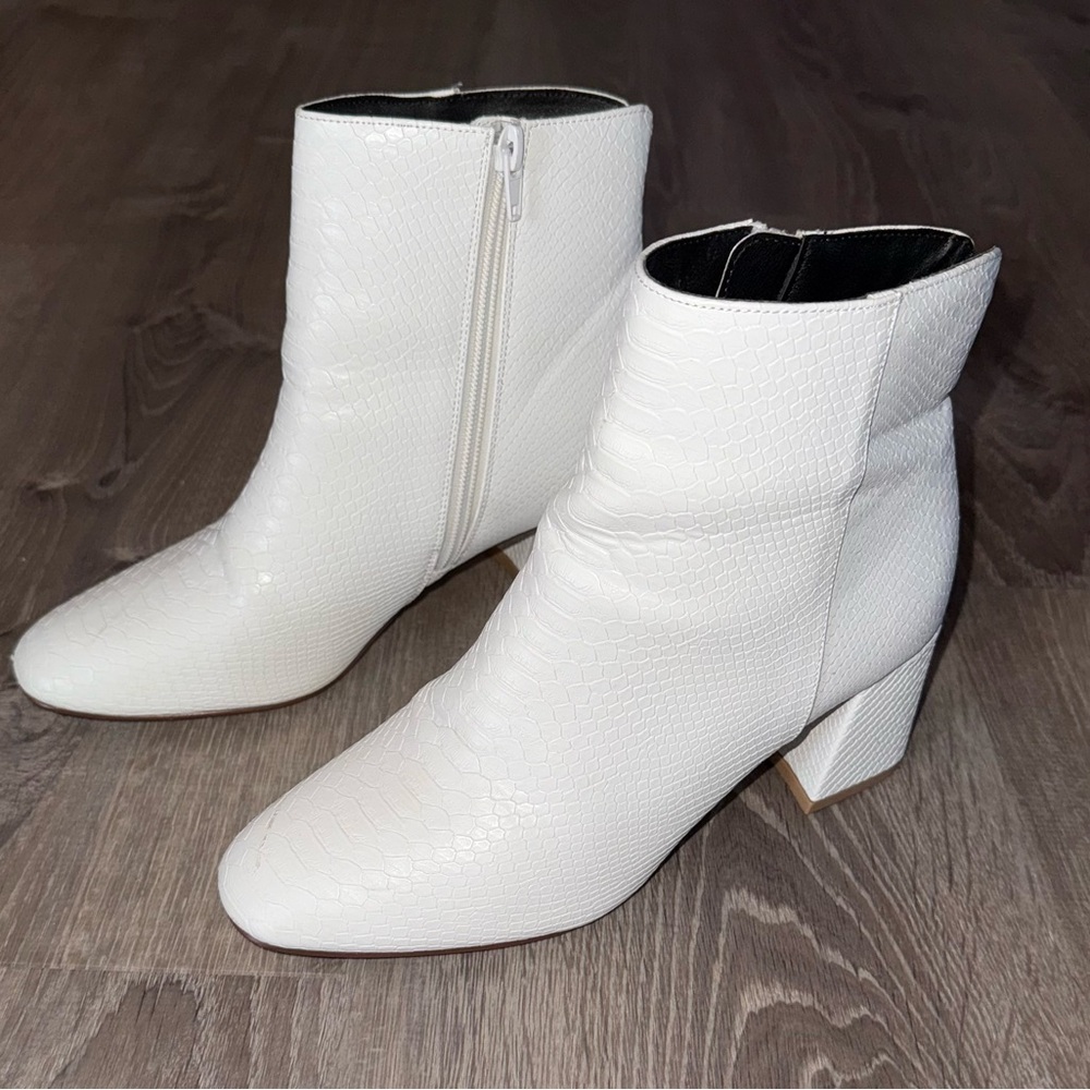 White Snakeskin Booties